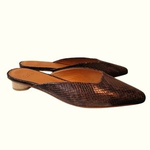 LOQ | Carmen Mules Brown Snakeskin Embossed Leather Size EU 38